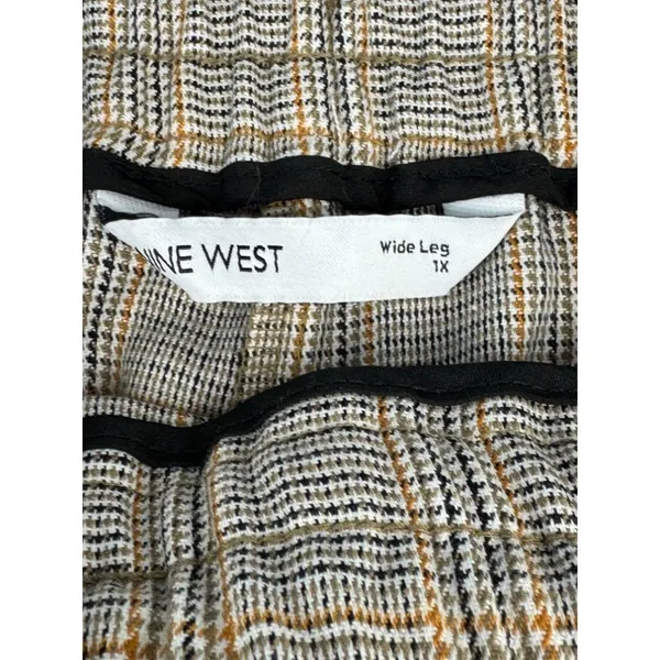 Nine West‎ Wide Leg Plaid Pant Brown Black Side Stripe Drawstring 1X Sporty Chic - Image 3