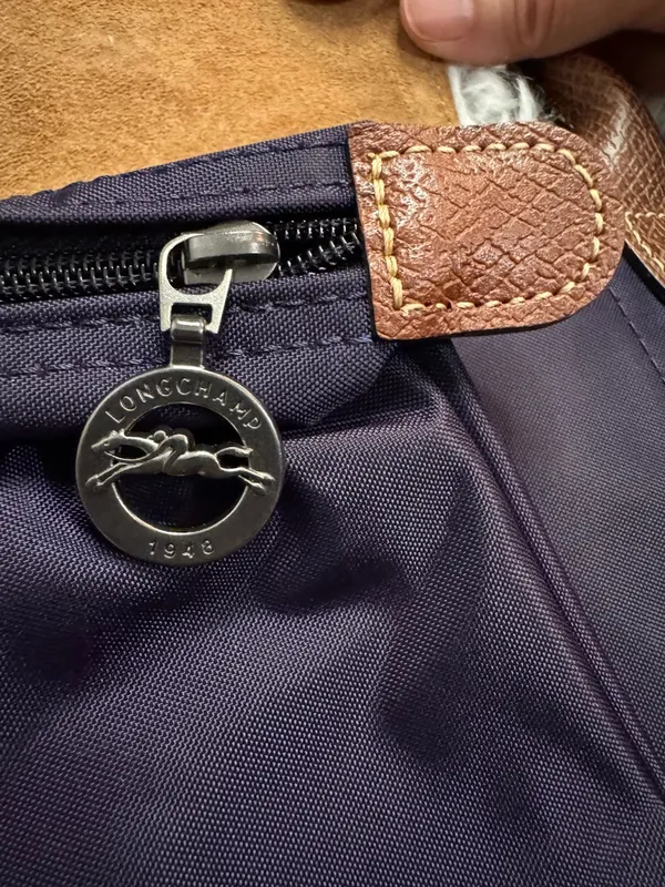 Longchamp Purple Le Pliage Tote with Brown Leather Trim - Image 11
