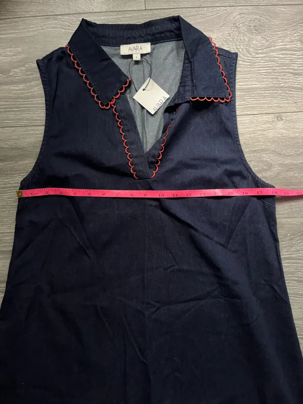 NEW Avara Dark Blue Floral Denim Teacher Back to School Cotton Dress Size L Fall - Image 8