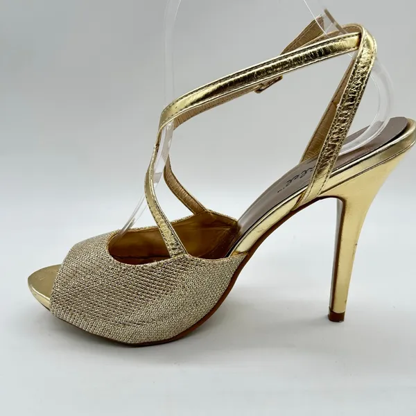 Bonnilel Heels Womens 8 Gold Tiara Glitter Shoes Wedding‎ Nightout Formal Party - Image 3