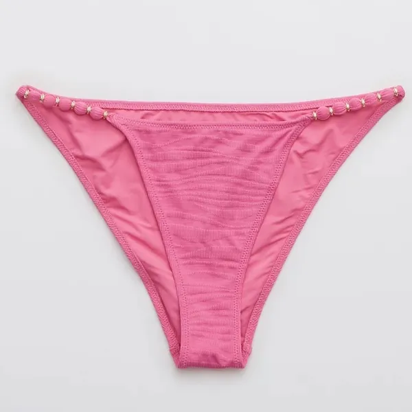 Aerie Jacquard Triangle Bikini Top and Cheeky Bikini Bottom in Lip Gloss Large - Image 8