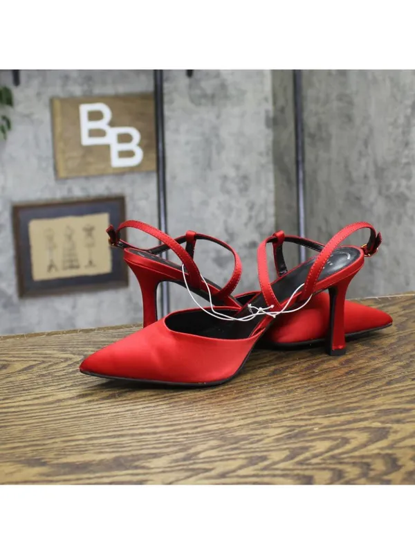 A New Day Womens Rosemary Heels Satin Strappy 94646859 Red 9M - Image 7