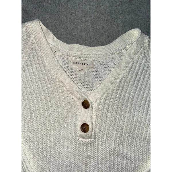 Aeropostale Long Sleeve Cropped Knit Sweater V Neck‎ Tan Womens Sz Xs - Image 3