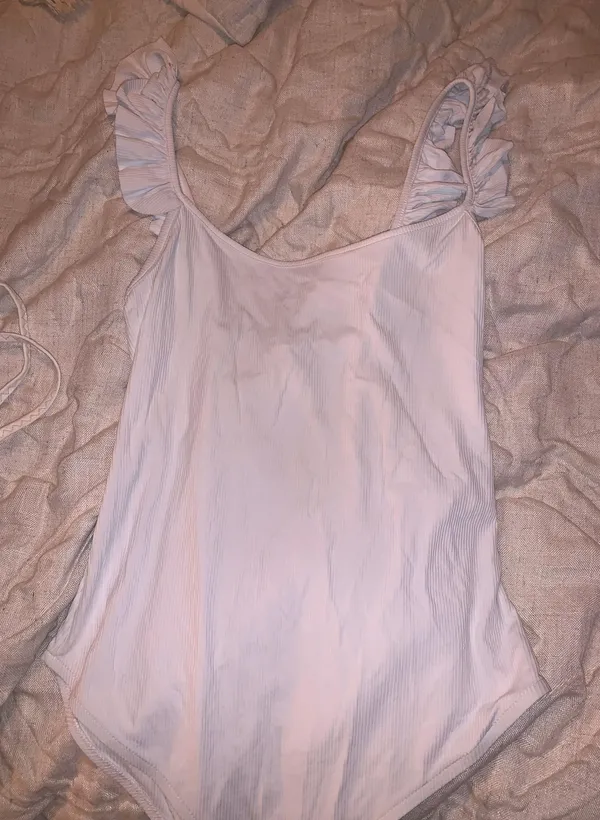 ZARA White Ribbed Bodysuit W Ruffle Straps - Image 2
