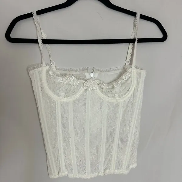 LaceMade White Lace Corset Bustier Coquette Bridal - Image 2