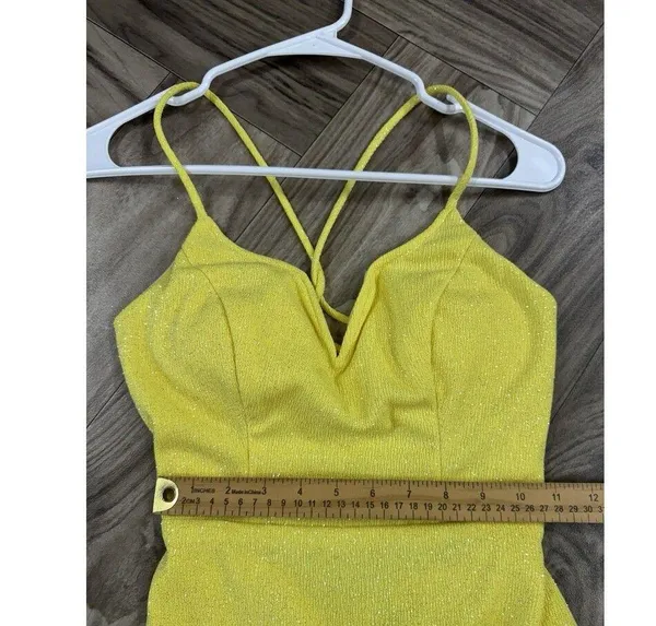 City Triangles Juniors Yellow Spaghetti Strap Formal Body Con Dress 1 - Image 9