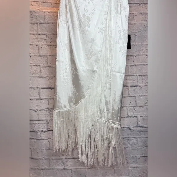 Lulu's Cream Satin Fringe Maxi Dress - Image 2