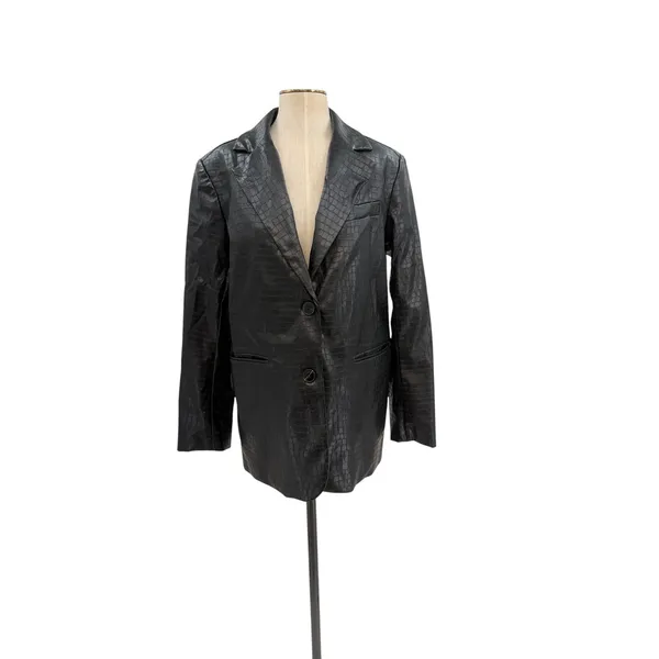 NA-KD Black Faux Croc Oversized Blazer Jacket Reptile‎ Texture EU 36 US 6 - Image 3