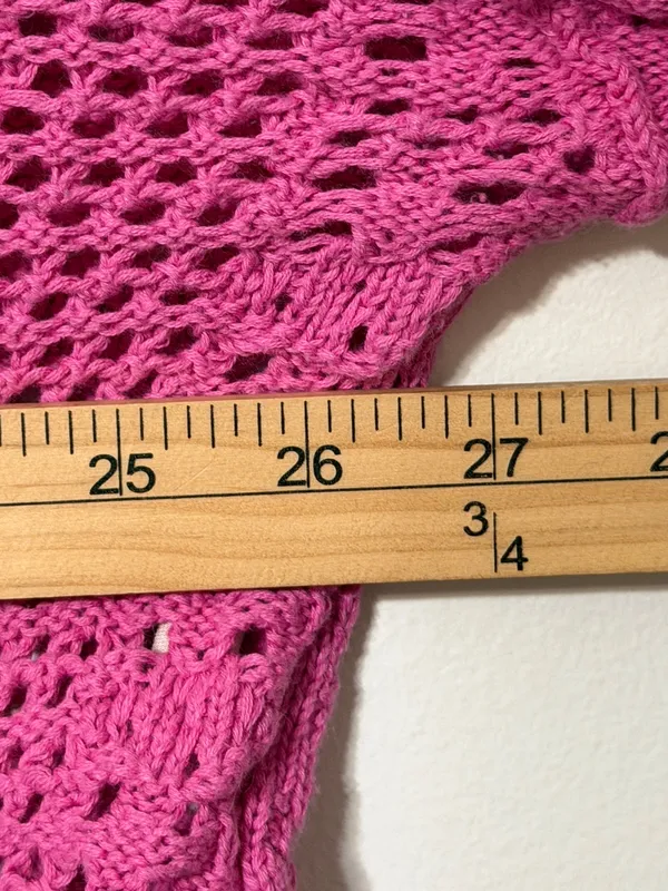 Free People Pink Crochet Knit Sweater Size Large Boho Fall Valentines Day - Image 7