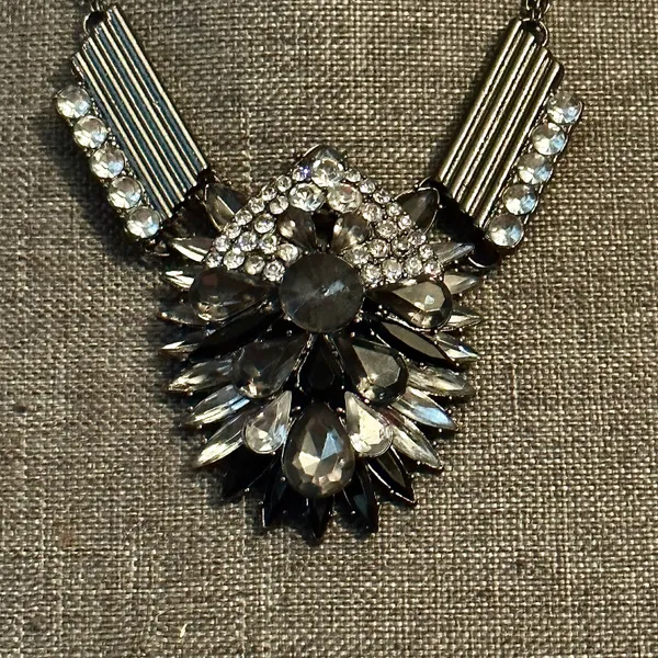 Gunmetal Silver Rhinestone Statement Necklace - Image 6