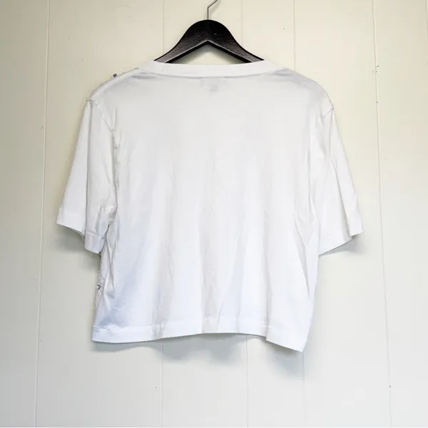 NWT J. CREW Relaxed Lattice Embellished Crop Tee White Small - Image 3