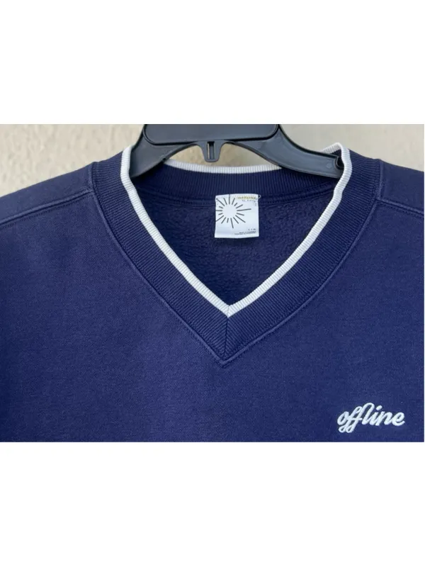 OFFLINE By Aerie Cloud Fleece V-Neck Crew Sweatshirt L Prep Nautical Coastal - Image 3