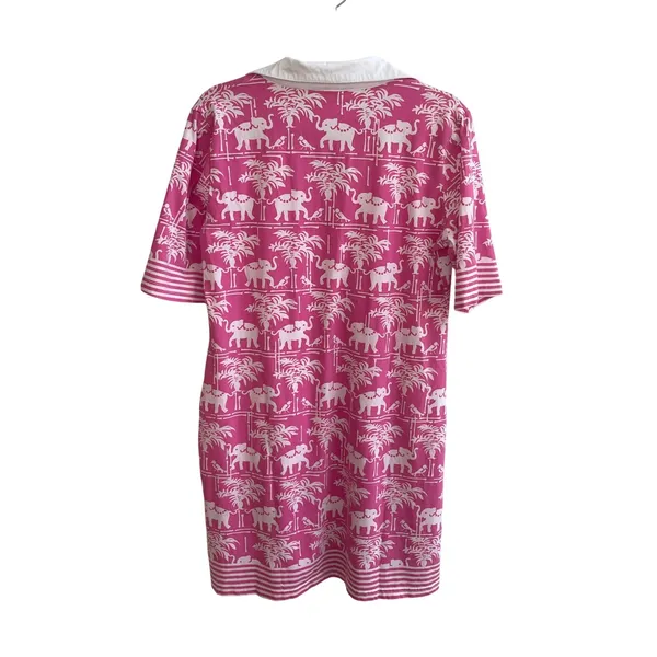 Barbara Gerwit Elephant Palm Tree Tunic Dress Womens M Pink Preppy Resort Knit - Image 5