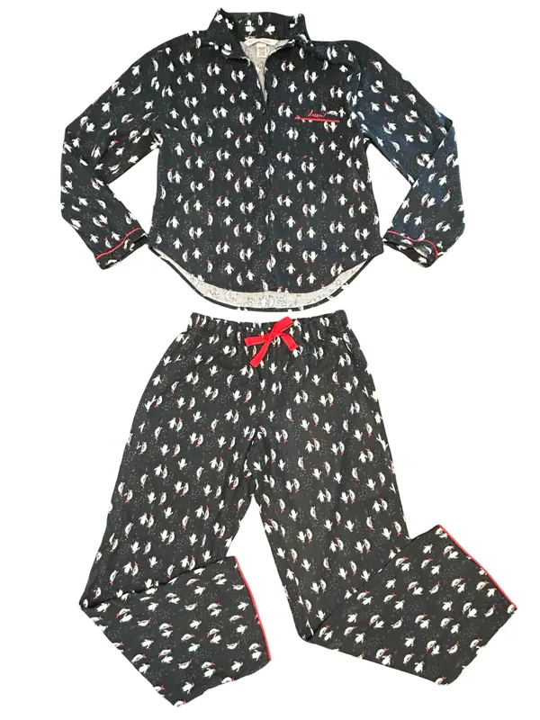 VTG Victoria's Secret The Dreamer Flannel Pj Set tuxedo Penguin Holiday cozy SM - Image 4