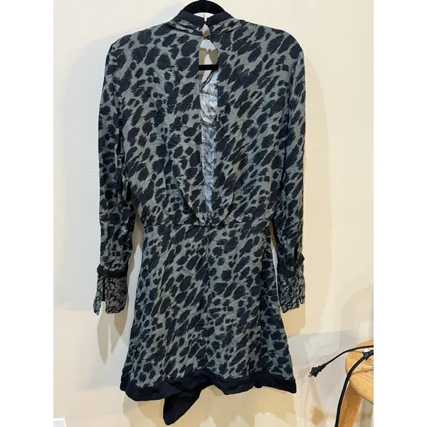 Reiss Katie‎ Animal Print Flippy Dress Green Black Long Sleeve Size 2 Loose Eye - Image 4