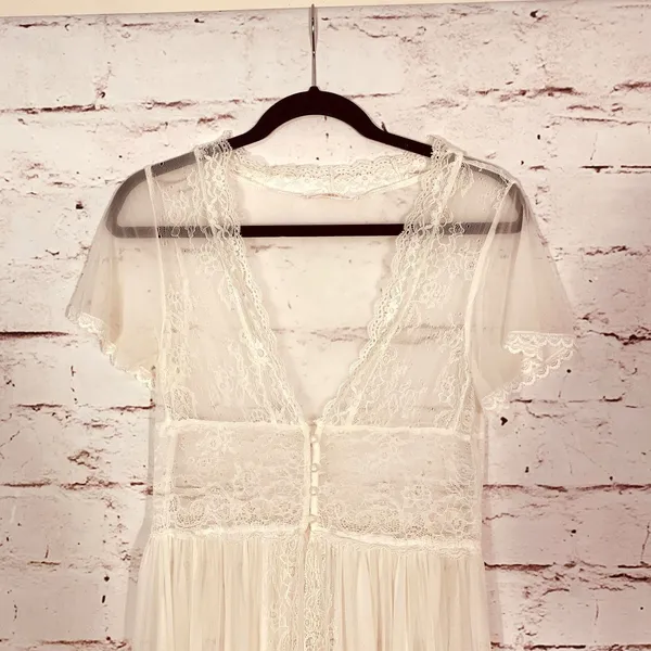 Romantic Design Studio Ivory Lace Sheer Robe Peignoir Small Medium Cottagecore - Image 3