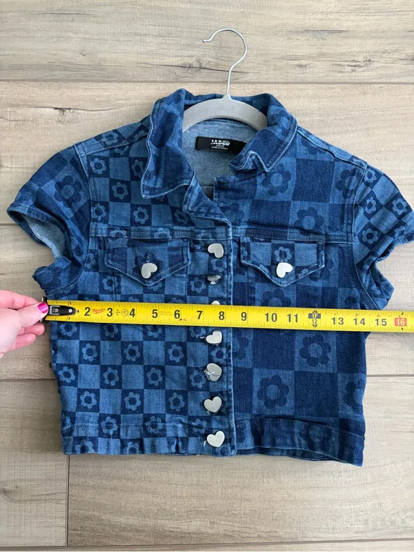 Jaded London Flower Checkered Print Short Sleeve Cropped Y2K 90s Button Down Top - Image 8