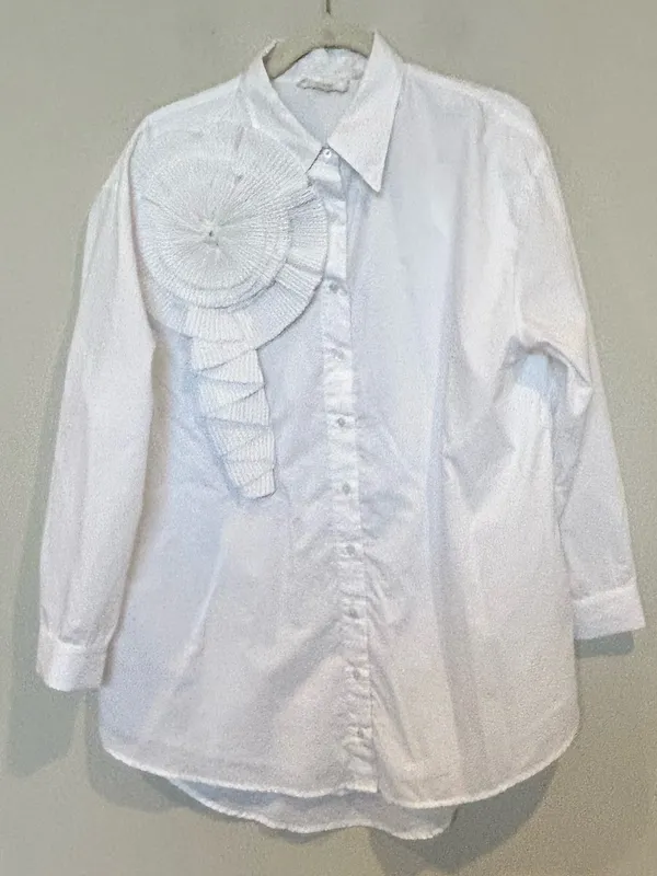 Forever That Girl Anthropologie Elegant White Long-Sleeve Statement Shirt Dress - Image 2