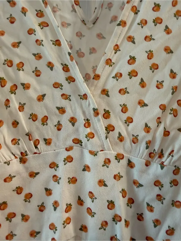 Free People Cream Long Romper with Tiny Orange Floral Print Size 0 - Image 3