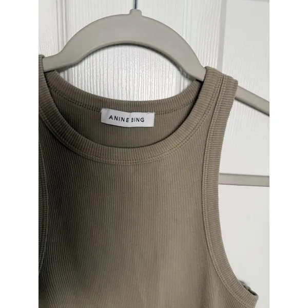 ANINE BING Women's Cole Organic Cotton Tank Top Beige Stretch Size Small - Image 2