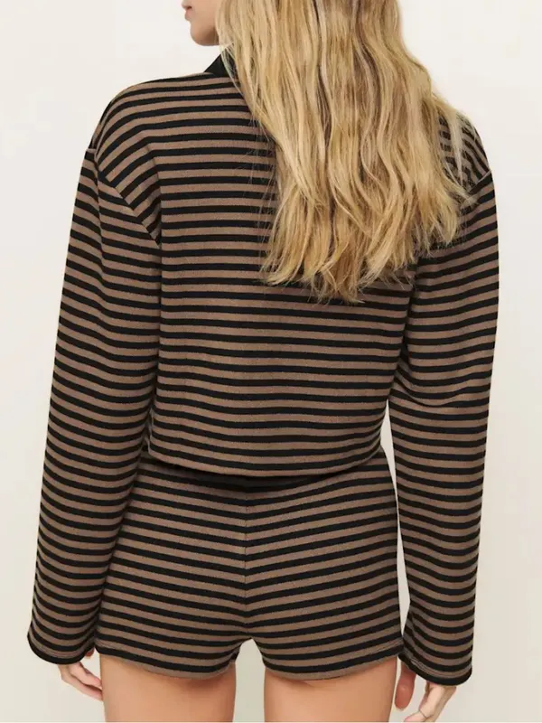 Reformation Anna Rugby Shirt Black And Tan Stripe Extra Large Crop Polo Sporty - Image 3