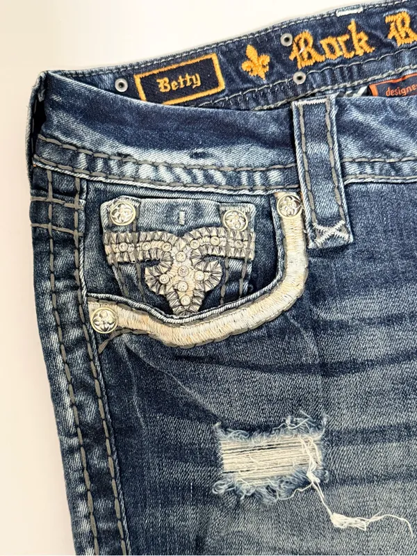 Rock Revival Betty Boot Distressed Embellished Jeans 27 - Image 7