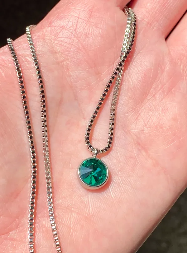 Handmade stainless steel chain & green glass crystal chic vintage retro style simple necklace💚 - Image 6