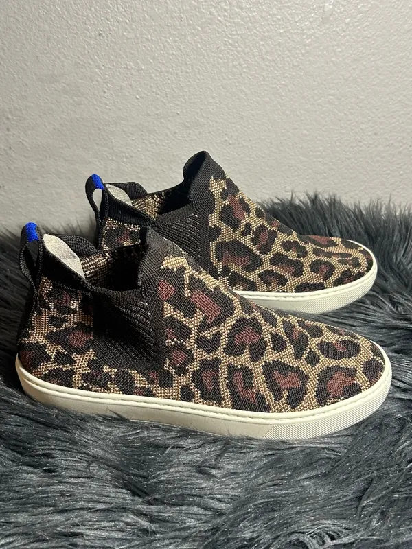 Rothy's Leopard Print High-Top Slip-On Sneakers - Brown/Tan Size 7 - Image 4