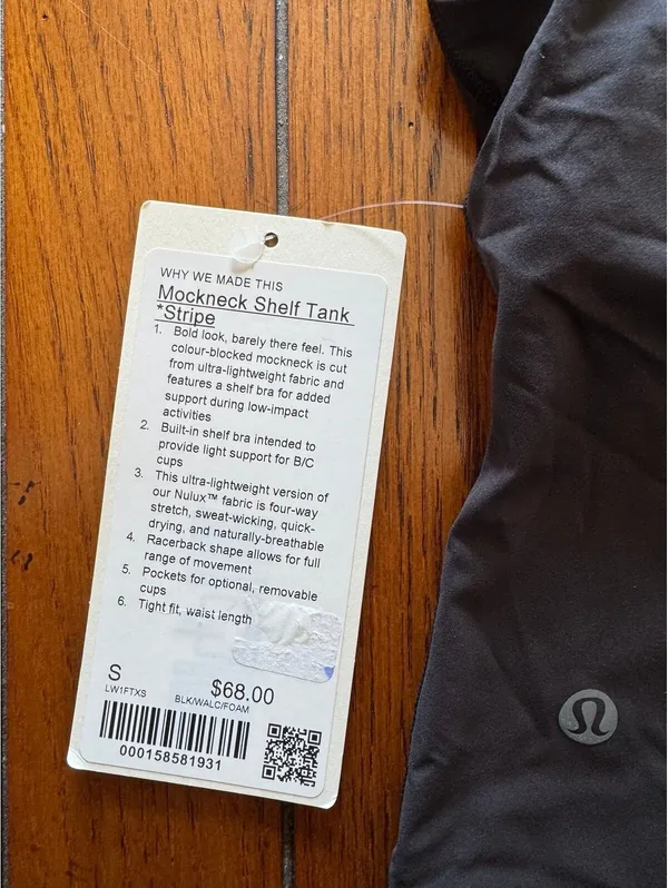 Lululemon Mockneck Shelf Tank Stripe Black/Walnut Crunch Padded Size S/6 NWT - Image 3