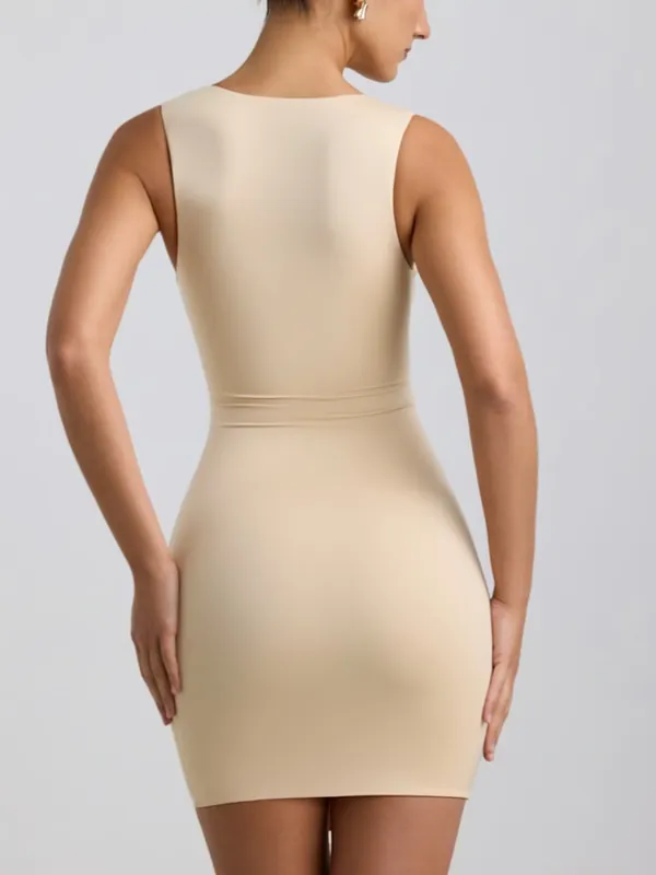 Oh Polly Beige Twist Front Ruffle Mini Dress - Image 2
