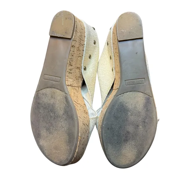 Crown Vintage Shoes Womens Size 7.5 Beige Slide‎ Sandals Cork Wedge Studded - Image 8
