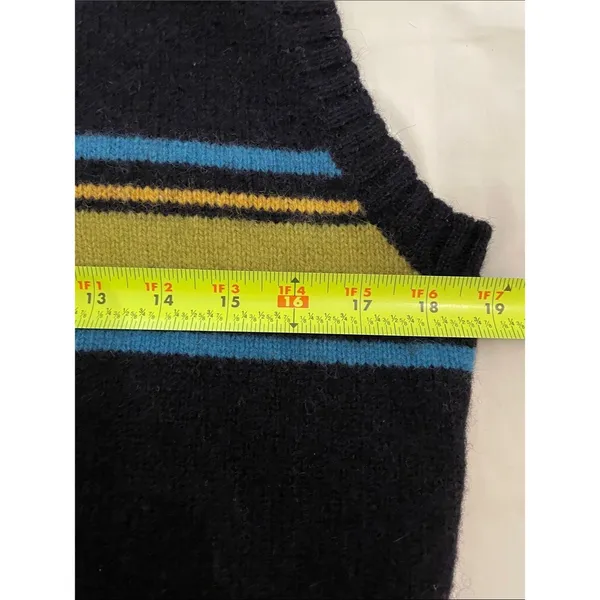 Vintage M.Y. Sportswear Wool Sweater Vest Womens Large Navy Blue Lime Striped - Image 7
