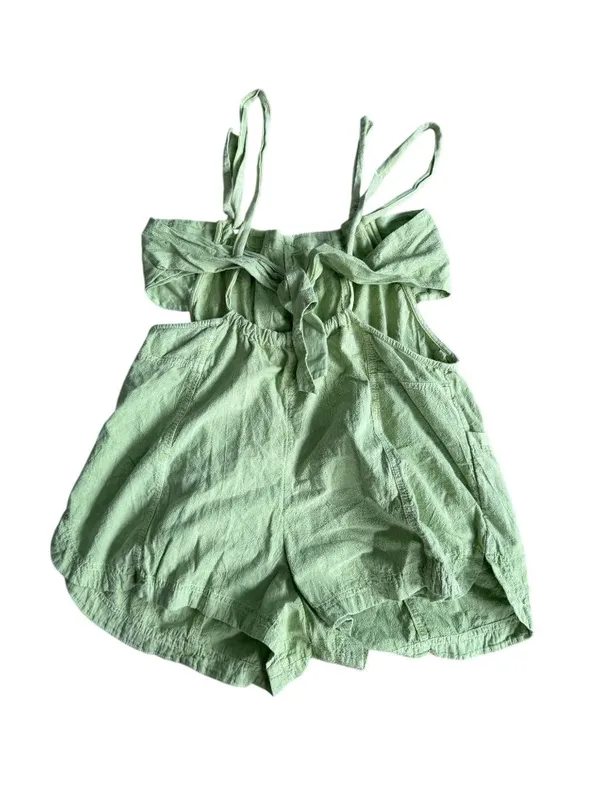 FREE PEOPLE Green Linen Blend Romper Size MEDIUM - Image 2
