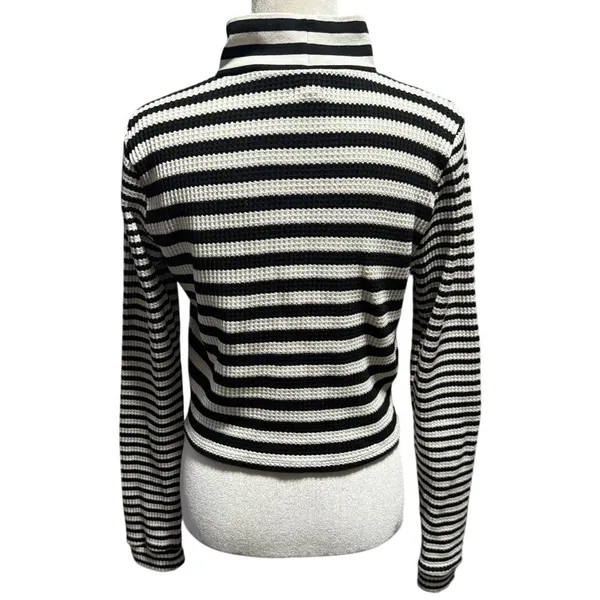Aerie Black White Stripe Textured Waffle Knit Long Sleeve Mock Neck XL - Image 4