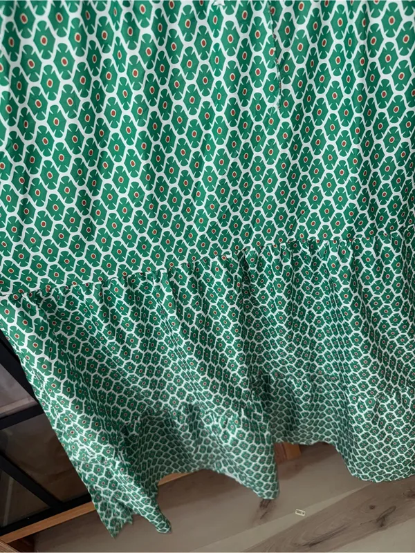 Amazon block print kelly green maxi dress midi puff sleeve tiered ruffle - Image 10