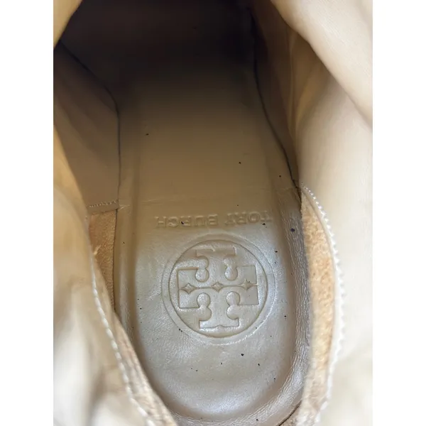 Tory Burch 8.5 Suede Ankle Boots Tan Slouchy Stiletto Gold Buckle Booties - Image 8
