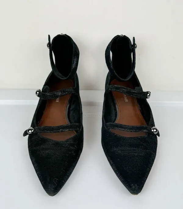 Donald Pliner Womens Strappy Pointed Toe Flats Sz 8 Black Metallic Leather - Image 4