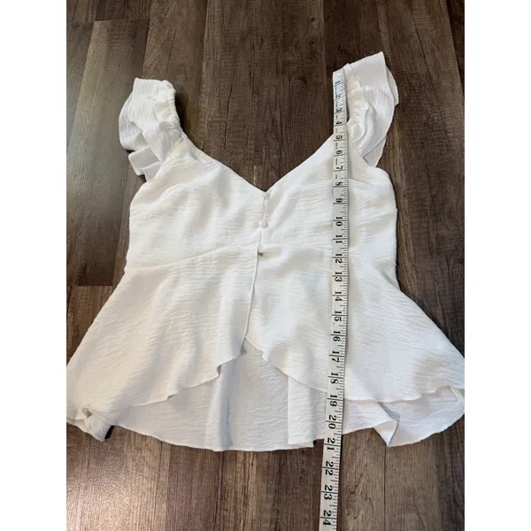 Timing White Flutter Sleeve Peplum Top‎ V-Neck Smocked Back Blouse - Image 10