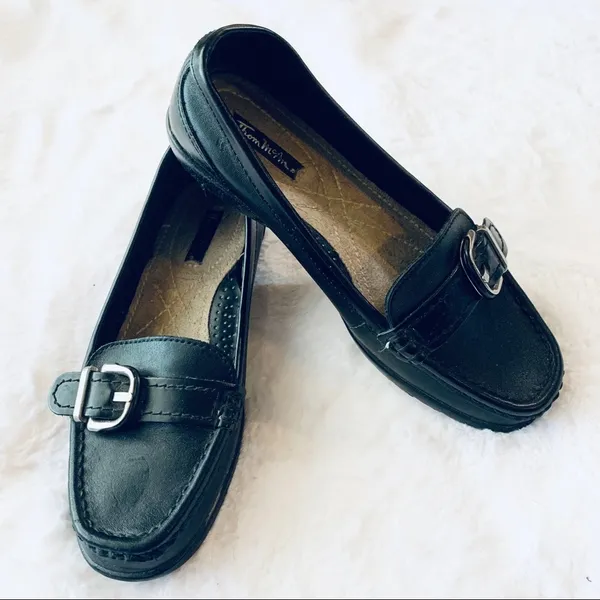 Thom McAn Black Leather Slip On Loafers Size 5.5 Professional Work Flats - Image 11