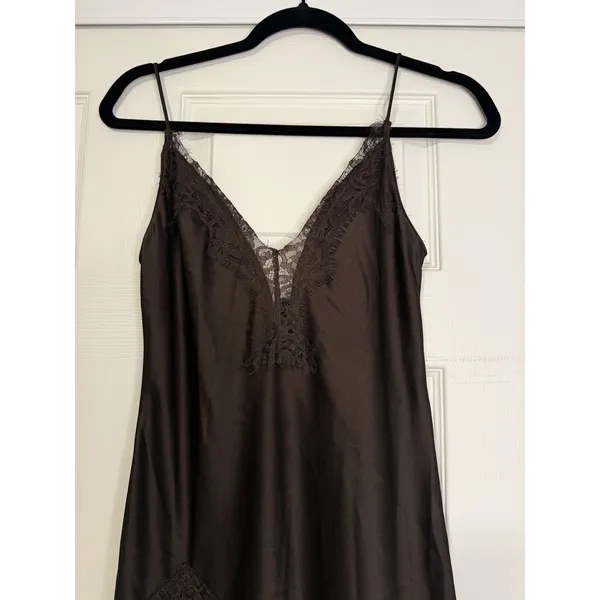 Zara Collection Y2K Lace Tank Dress‎ Satin Brown Fairy Festival Asymmetrical - Image 3