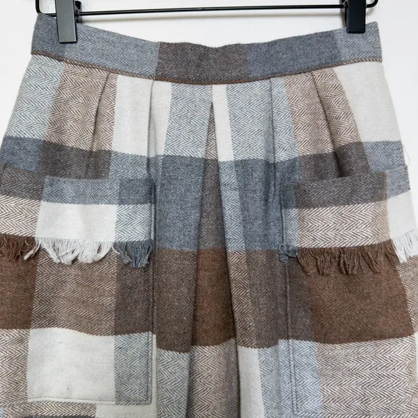 VTG 60s Women Wool Plaid Midi Skirt XS Brown Gray‎ Academia School Preppy - Image 2