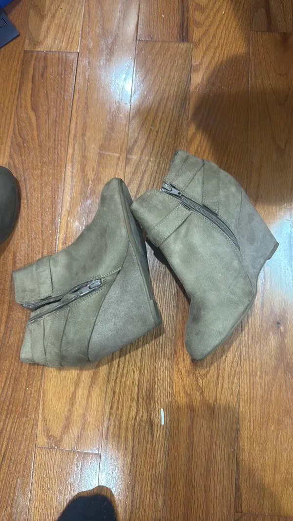 Olive Green Ankle Booties with Buckle Detail - Image 2