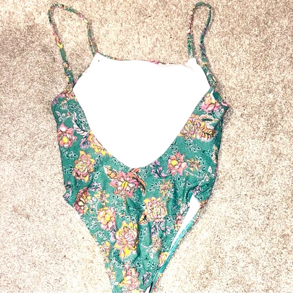 Cotton On Floral One Piece Swimsuit - Green and Pink - Image 2