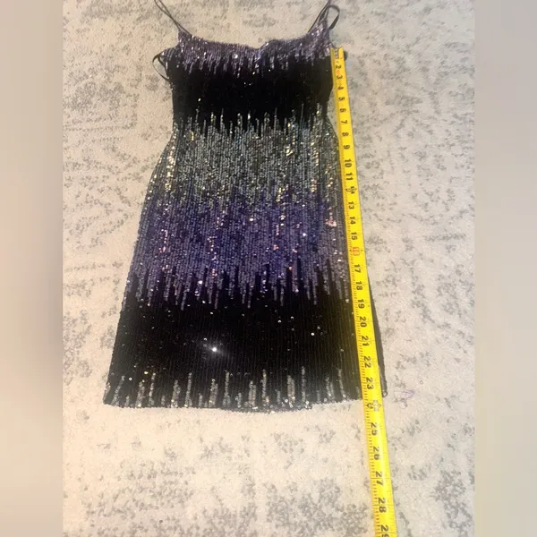B Darlin Ombre Purple Black Sequin Mini Dress Size 1/2 Bodycon Sparkly Glam - Image 5