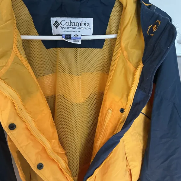 Columbia Women’s Yellow Navy Hooded Rain Jacket Interchange Shell X - Image 6