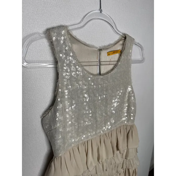 Alice + Olivia 2000s Silk Ruffle Tiered Sequin Dress Neutral Small - Image 16