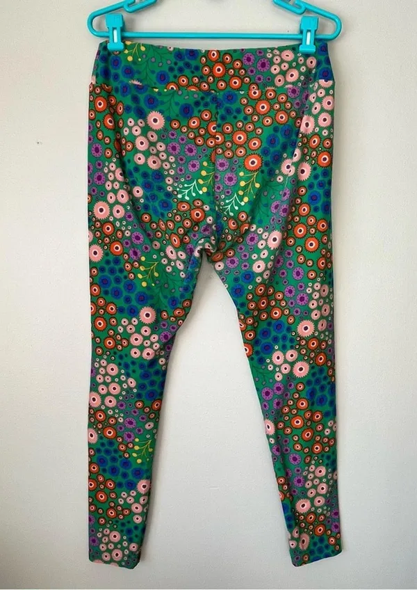 LuLaRoe Green / Pink / Yellow Patterned Leggings Size Tall and Curvy 12/18 - Image 2