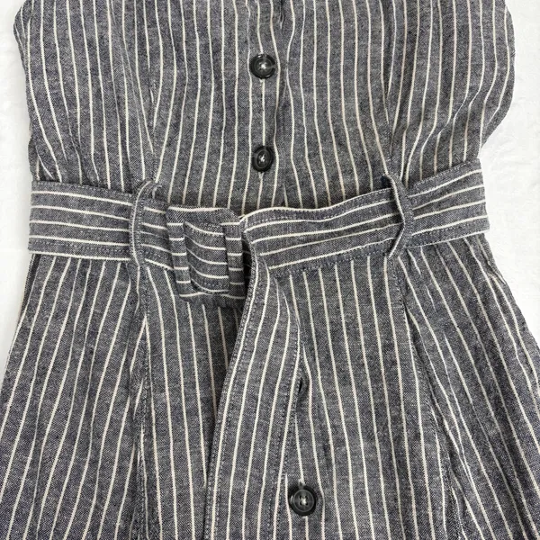 Banana Republic Linen-Blend Button Midi Dress Women's 6 Gray Pinstripe Chic Work - Image 4