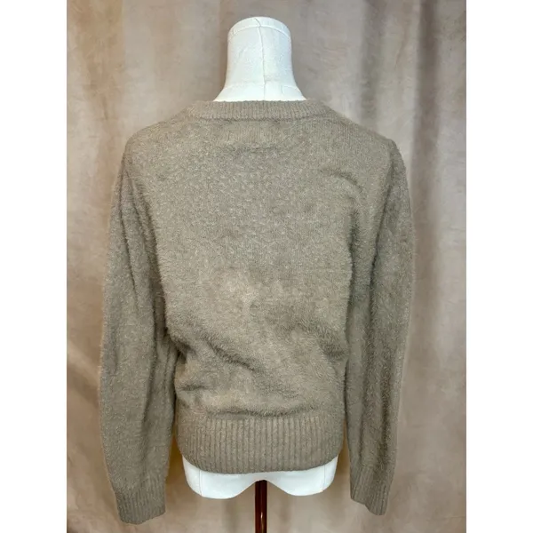 Old Navy Fuzzy Taupe Sweater Womens Large Soft Crew Neck Cozy Knit - Image 2