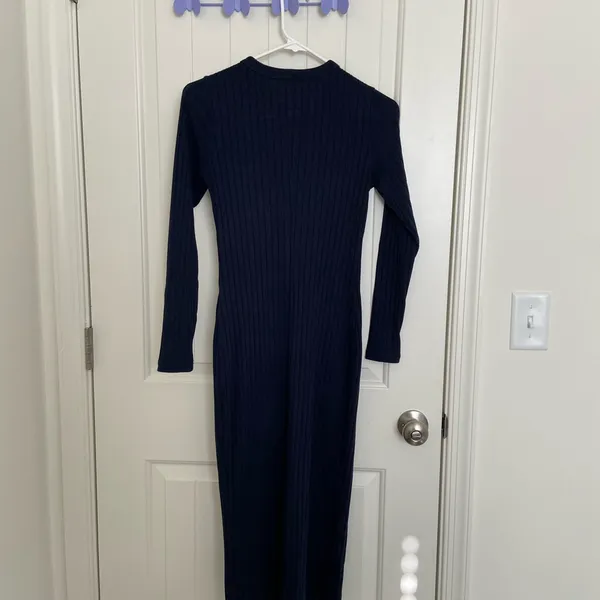 EUC Old Navy women’s navy blue bodycon ribbed stretch midi dress‎ XS - Image 6
